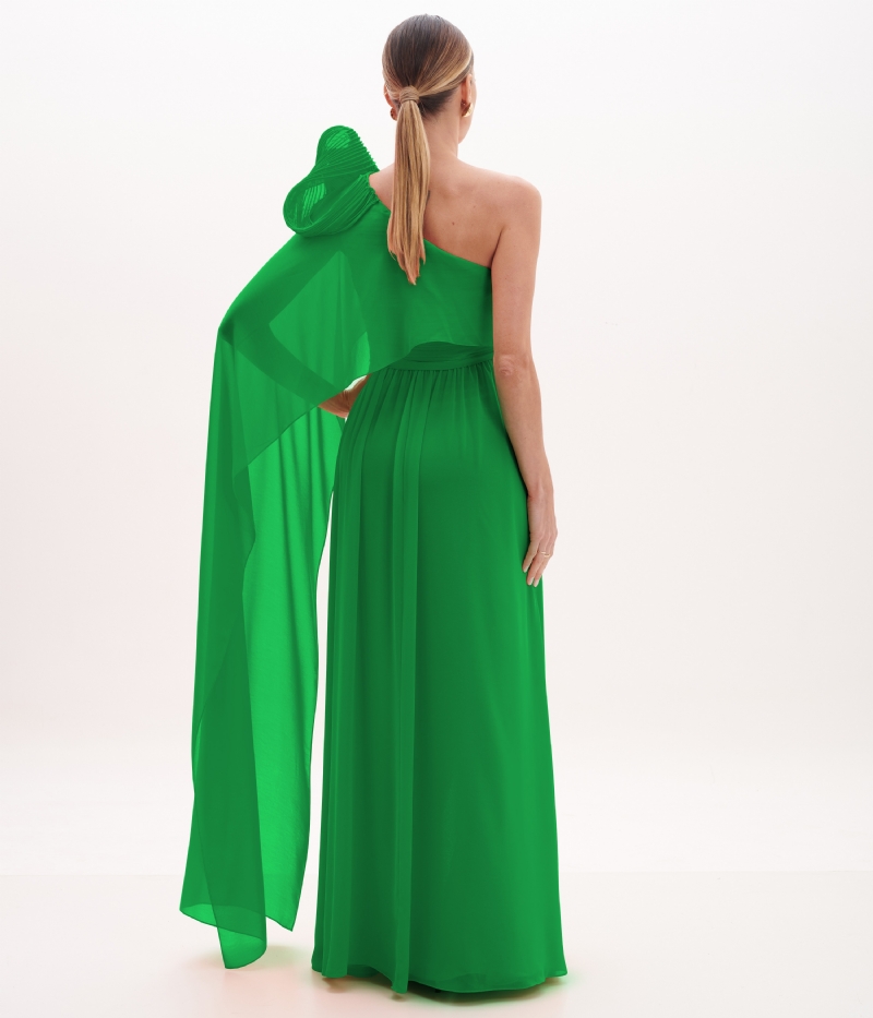 Vestido de festa longo verde com um ombro só e fenda frontal Vestido de festa longo verde com um ombro só e fenda frontal