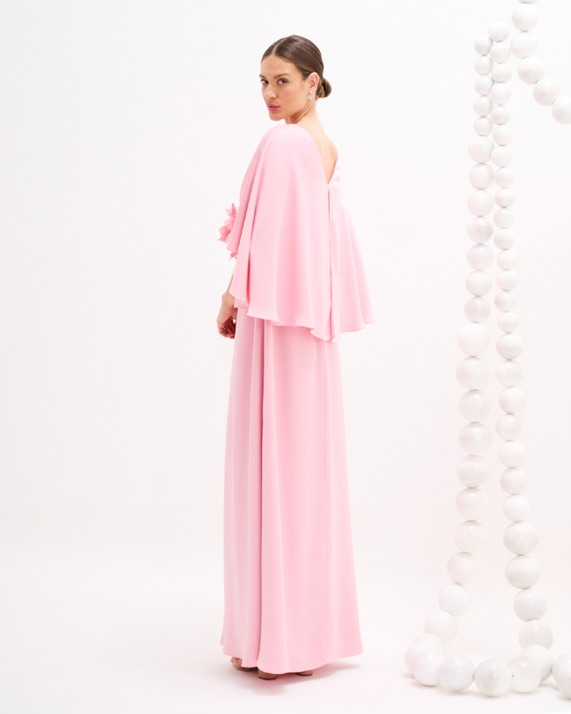Vestido de festa de cetim monalisa com flor