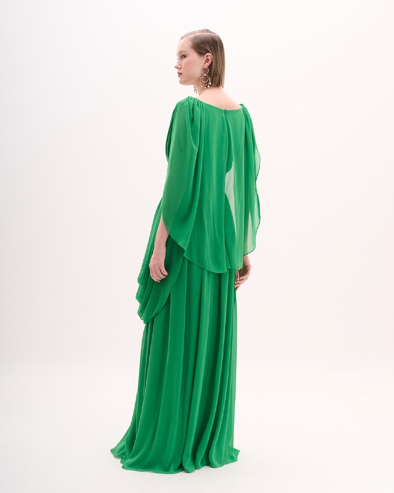 Vestido de festa longo de Chiffon com decote v e capa