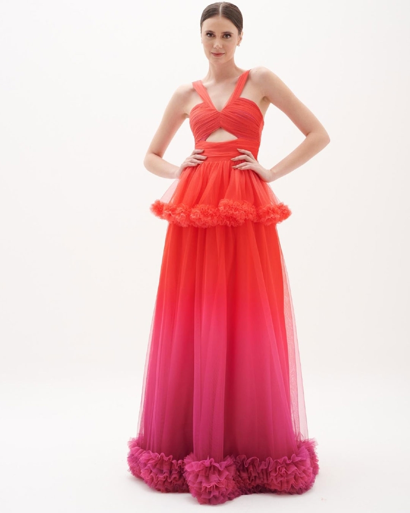 Vestido de festa longo degradê em tule