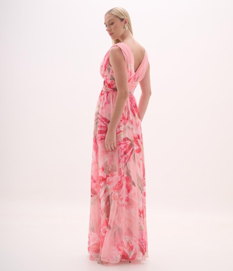 Vestido de festa longo fluido estampado