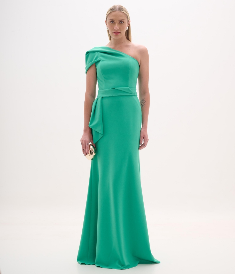 Vestido de festa longo um ombro só com detalhes de dobradura