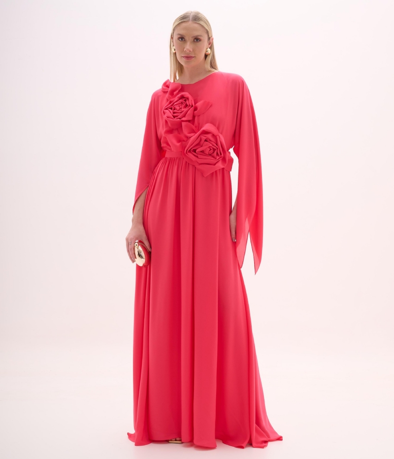 Vestido de festa longo com aplicação floral