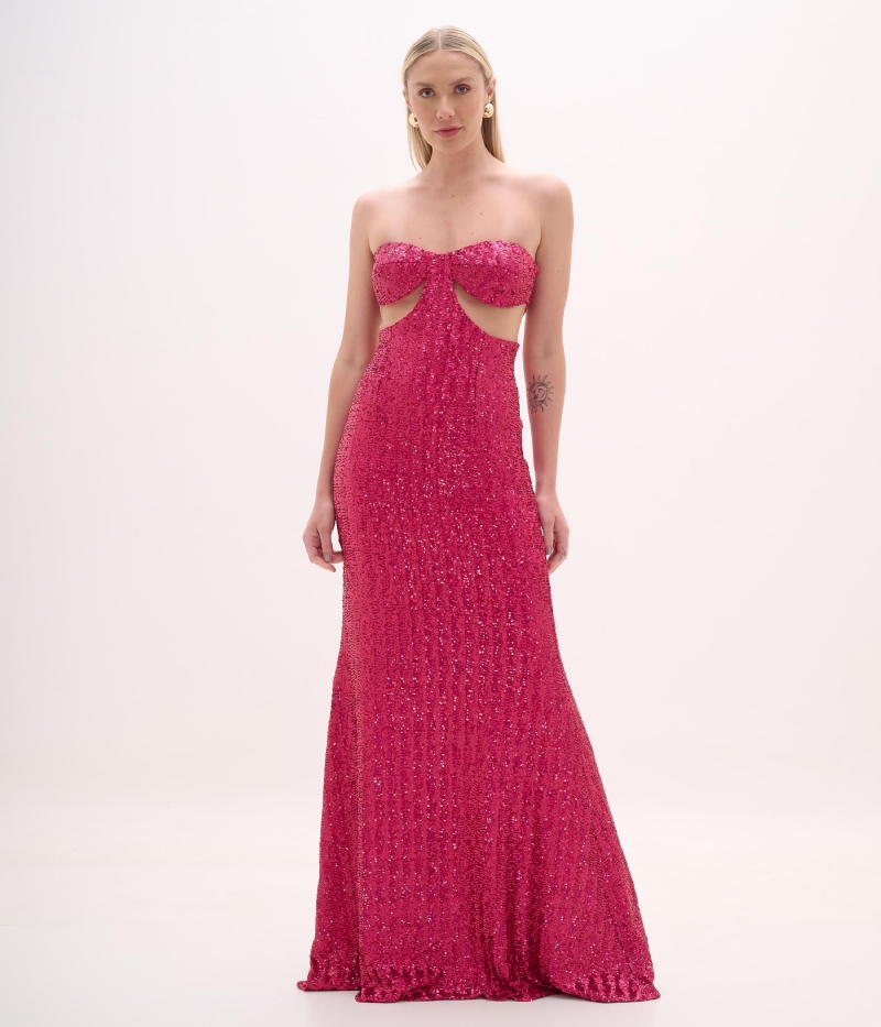 Vestido de festa sem alça paetê