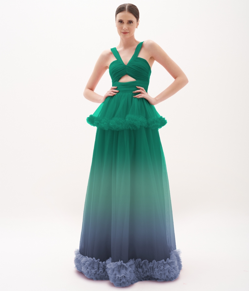 Vestido de festa longo degradê em tule