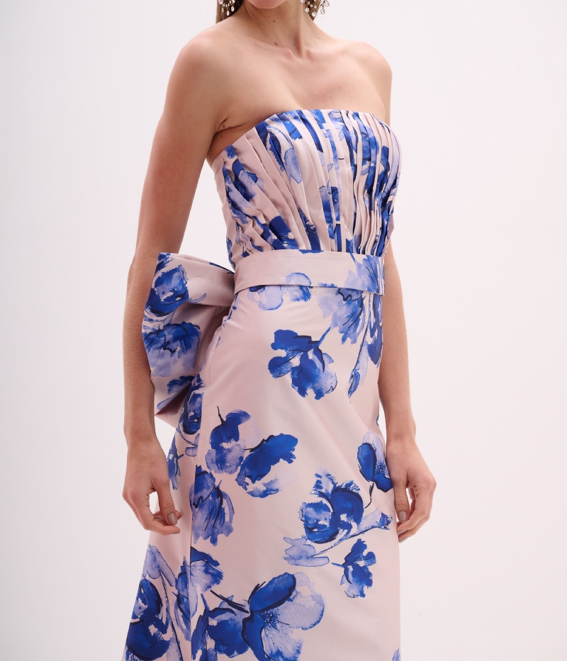 Vestido de festa sem alça florido