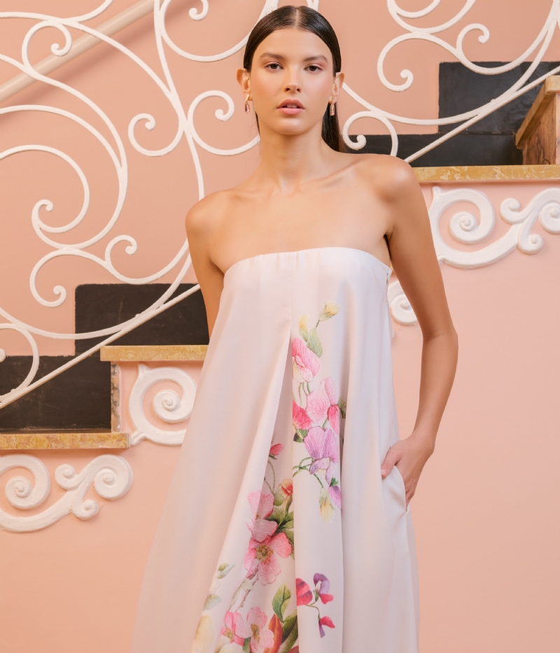 Vestido sem alça amplo estampa