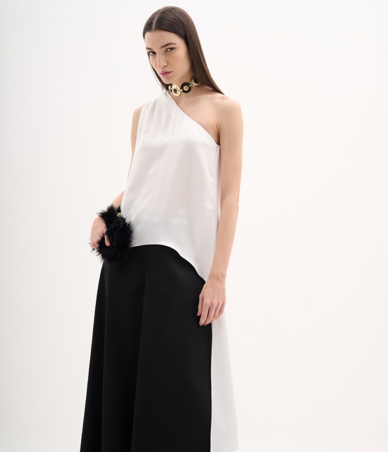 Blusa ombro único de cetim
