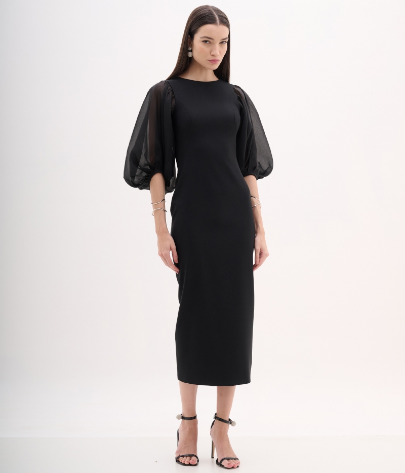 Vestido mídi manga bufante