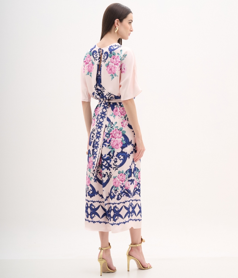 Vestido clássico de cetim estampado