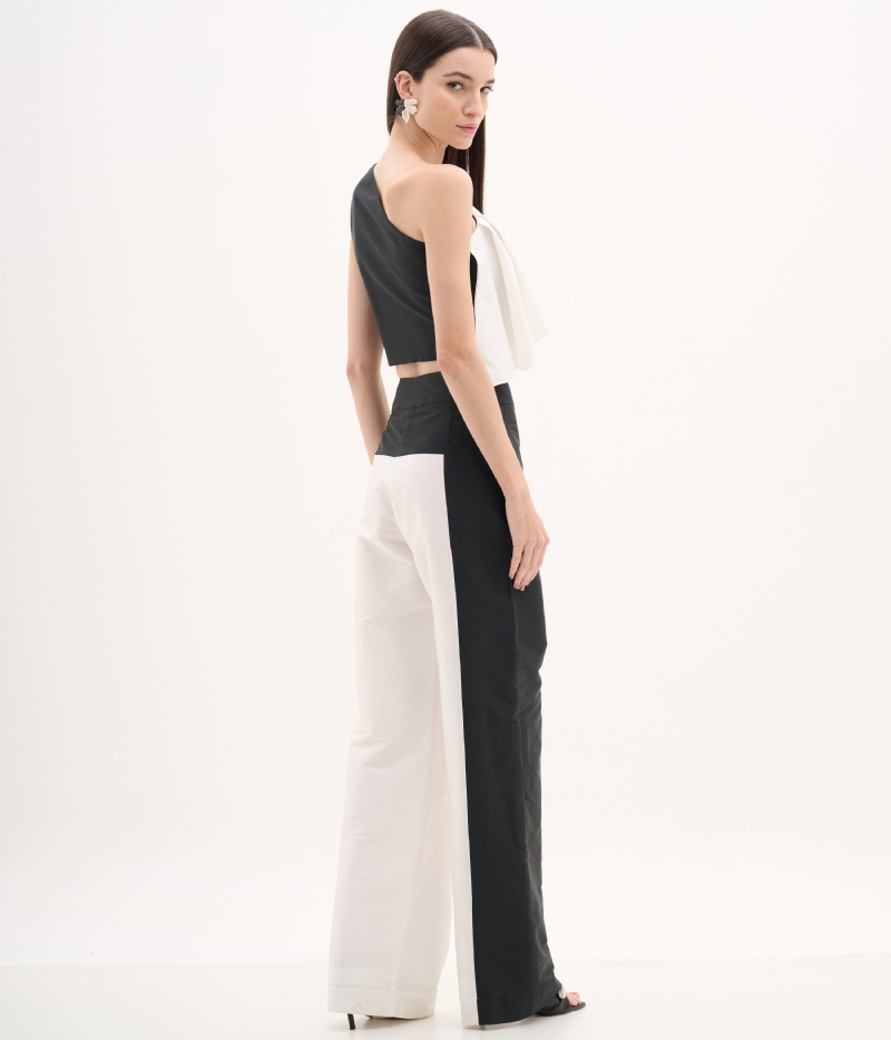 Calça taffeta duo color preta e branca
