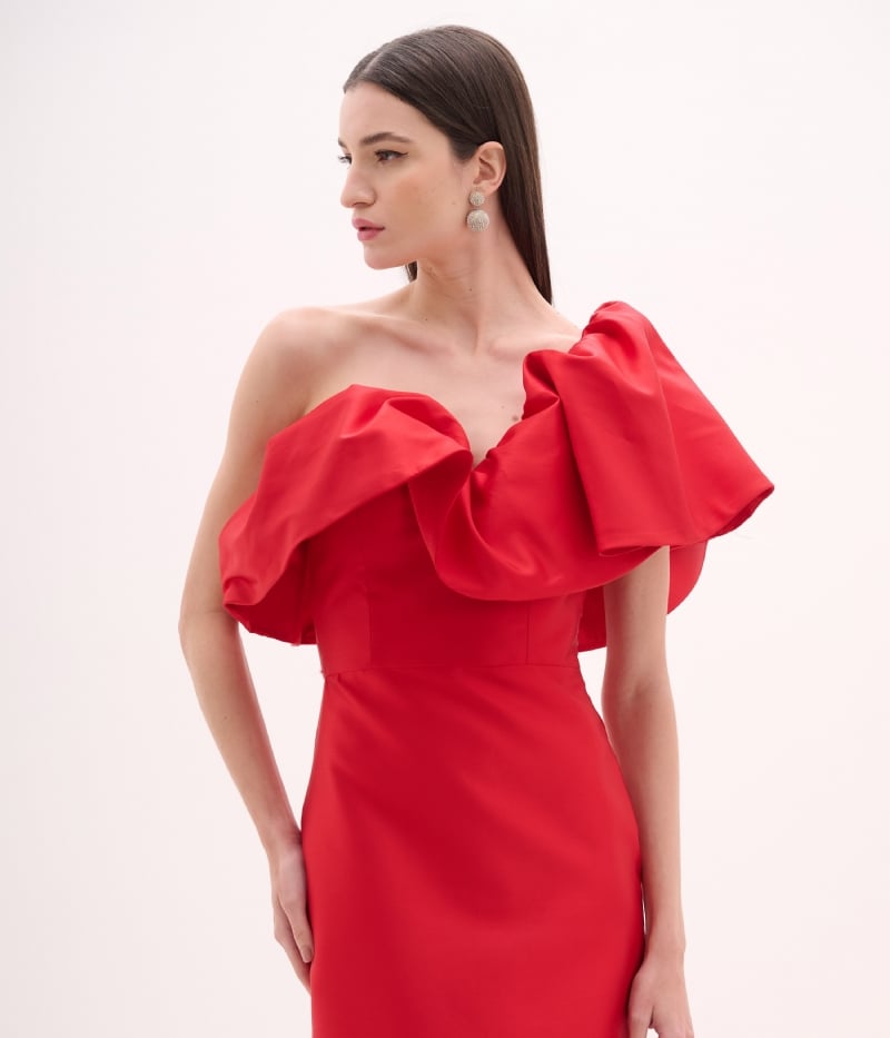 Vestido de festa ombro único em drapeados