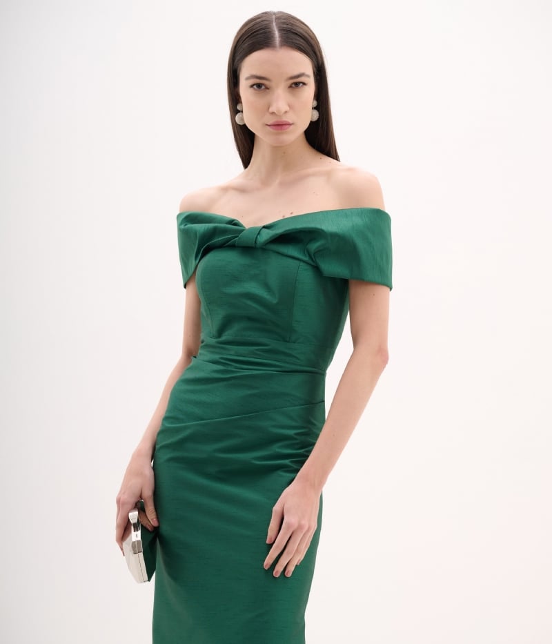 Vestido de festa mídi decote em laço