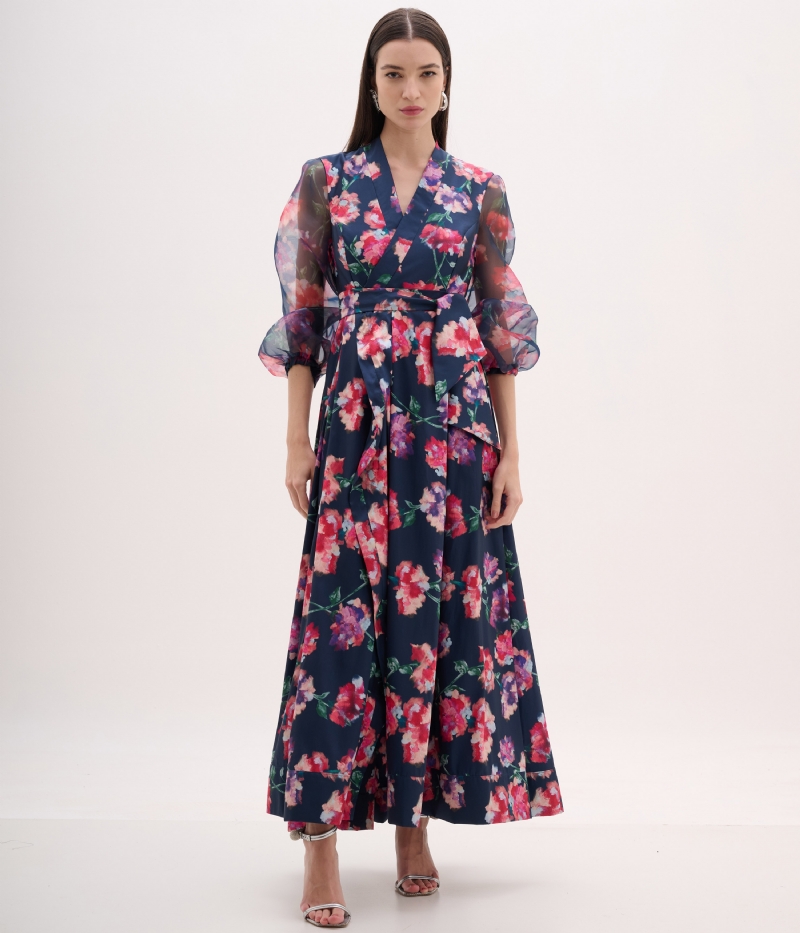 Vestido de festa transpassado estampado