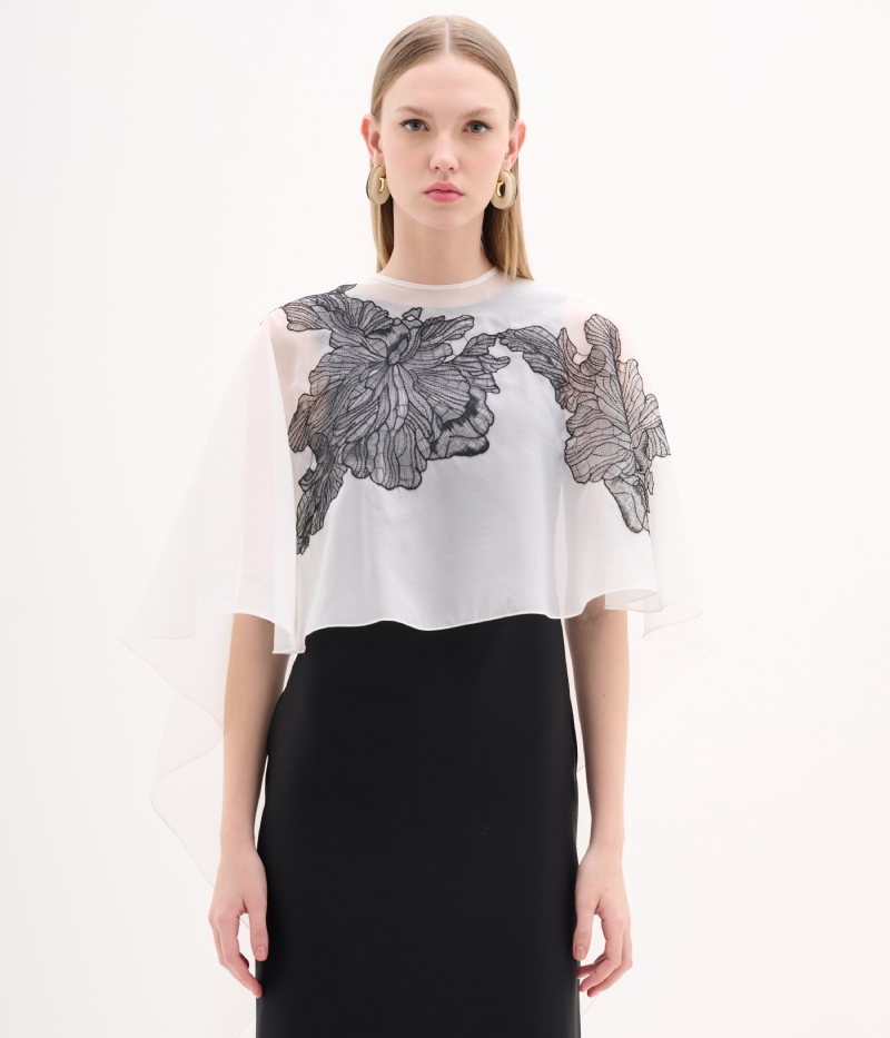 Vestido de festa midi com capa