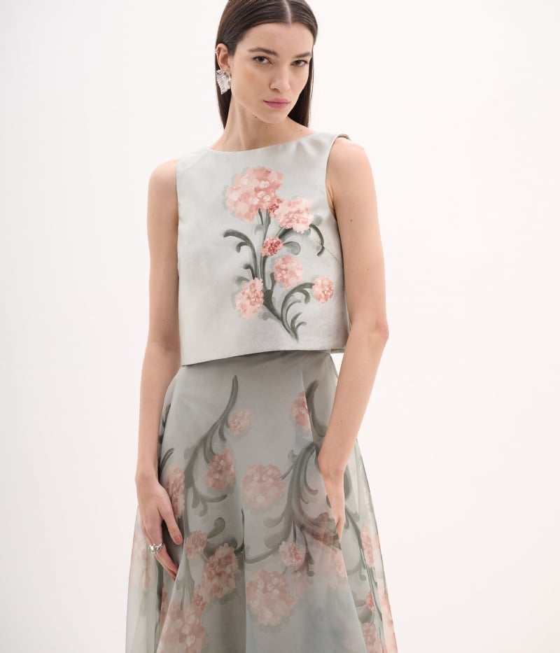 Conjunto de festa longo com estampa floral