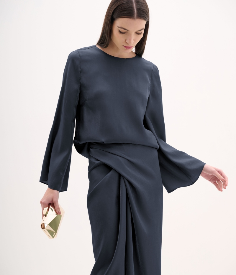 Conjunto de festa com saia midi envelope