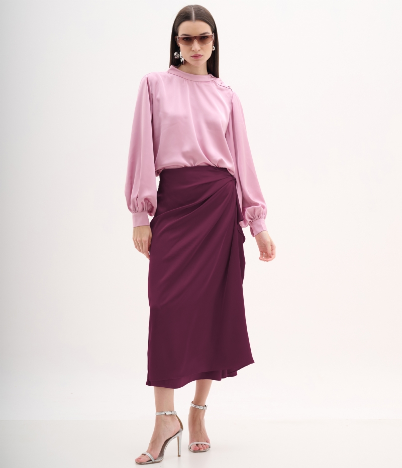 Saia midi Magenta com degagê lateral