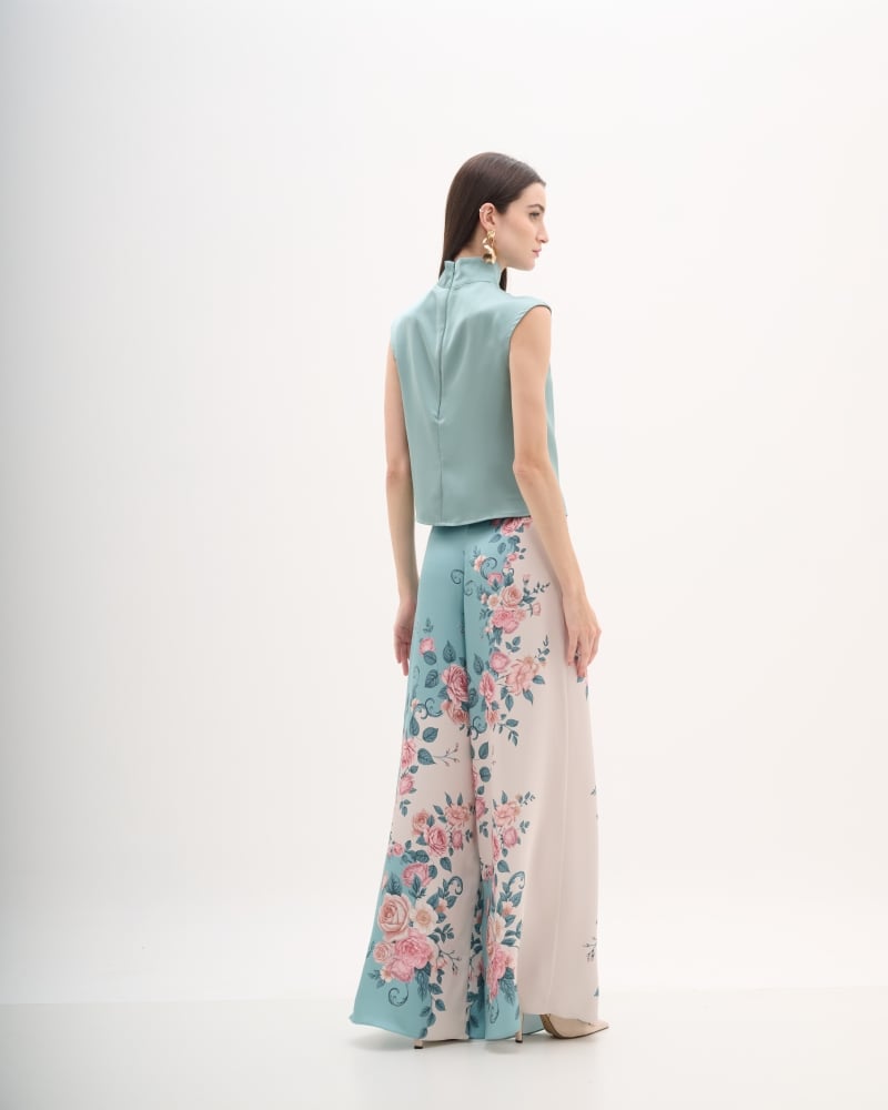 Calça reta cetim floral