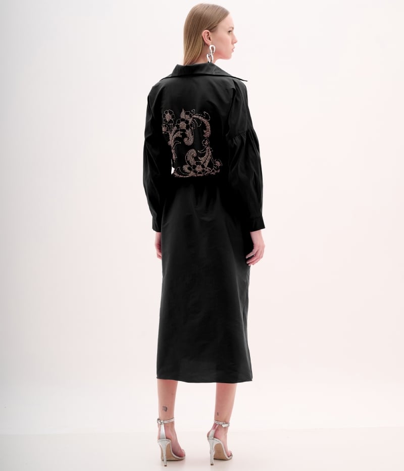 Vestido camisaria preto midi
