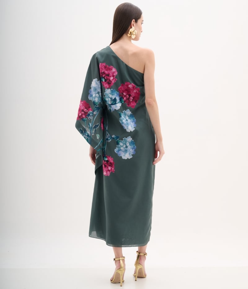 Vestido de festa midi manga única