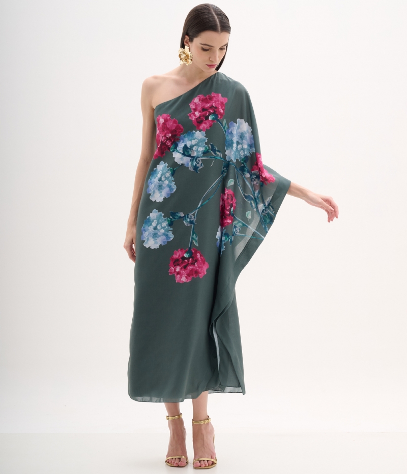 Vestido de festa midi manga única