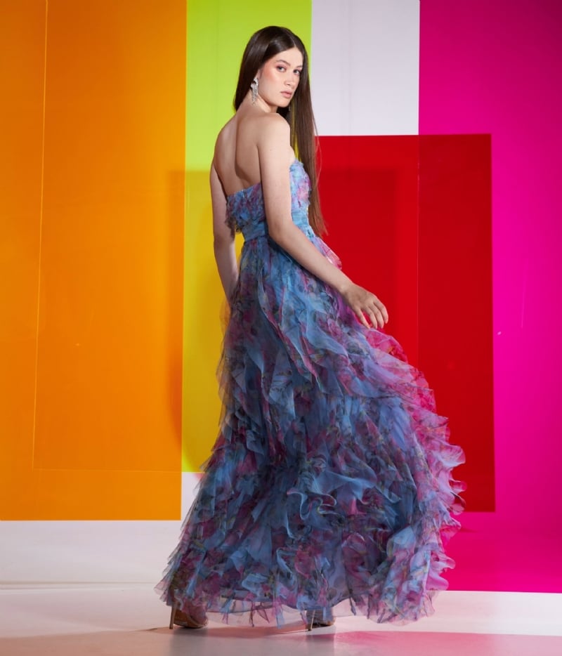Vestido sem alça com estampa exclusiva e lâminas