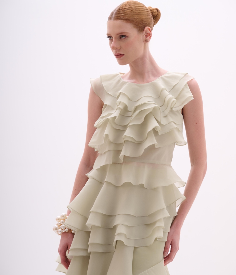 Blusa de organza capim limão com babados