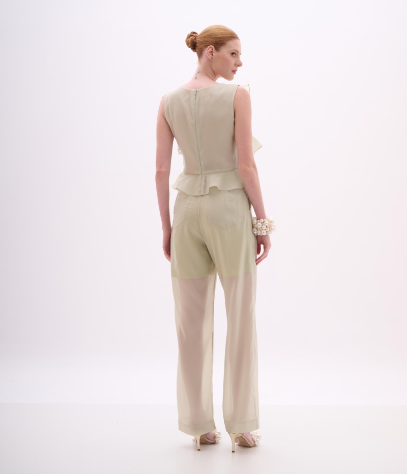 Blusa de organza capim limão com babados