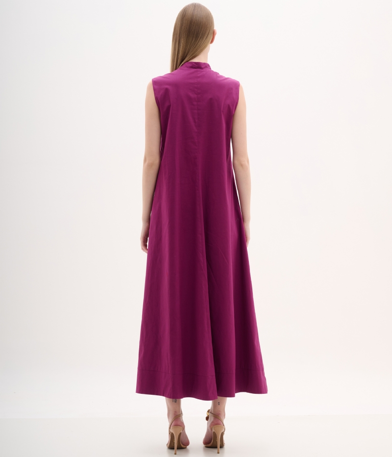 Vestido midi magenta com bordado floral