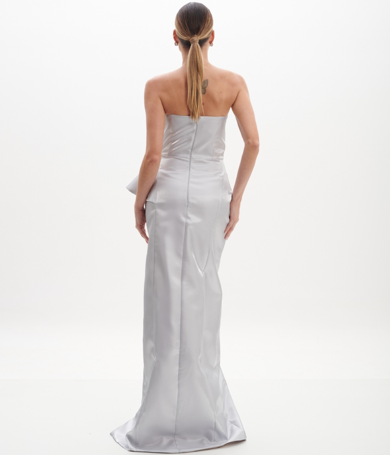 Vestido de festa prata assimétrico NÃO ACOMPANHA ACESSÓRIO