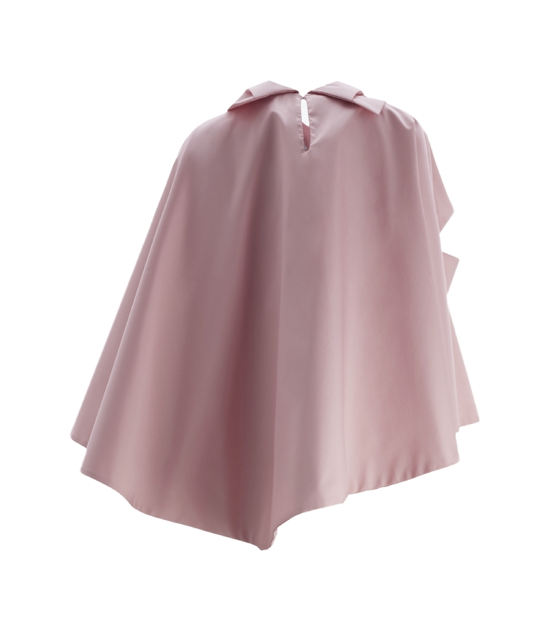 Blusa capa em tafetá rosé com recortes assimétricos