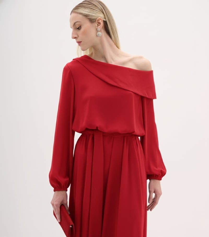 Vestido longo em crepe fluido vermelho