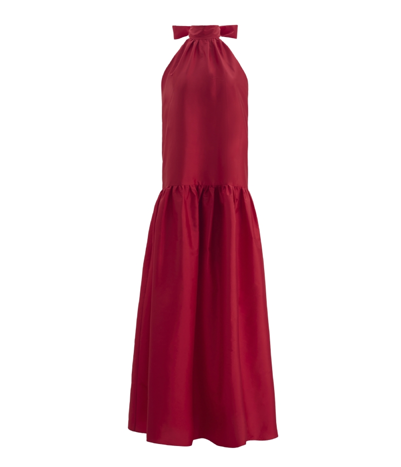 Vestido de festa longo vermelho com decote halter