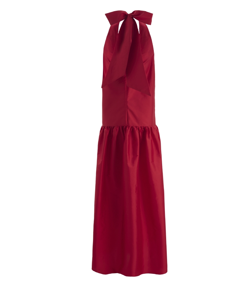 Vestido de festa longo vermelho com decote halter