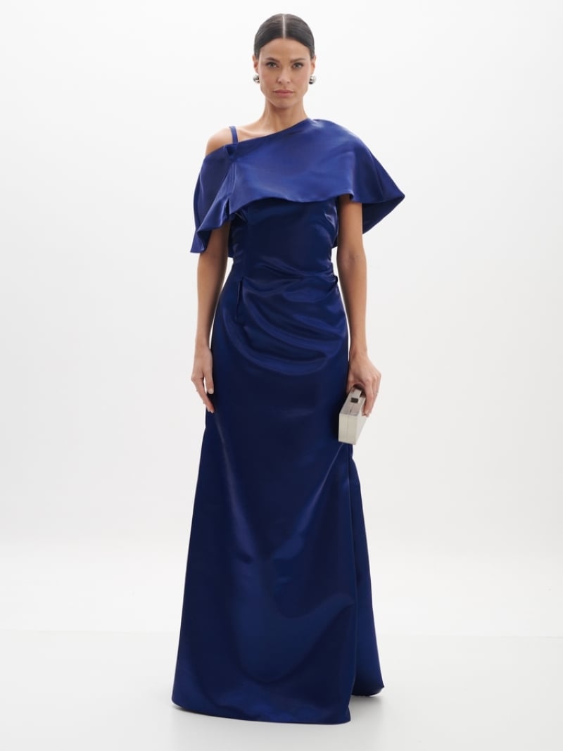 Vestido Longo em Zibeline Glow com Ombro Assimétrico 