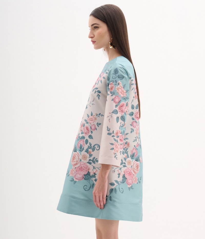 Vestido Curto em Tafetá com Estampa Floral 