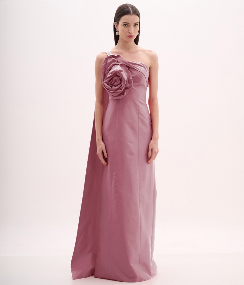 Vestido de festa ombro único com violeta