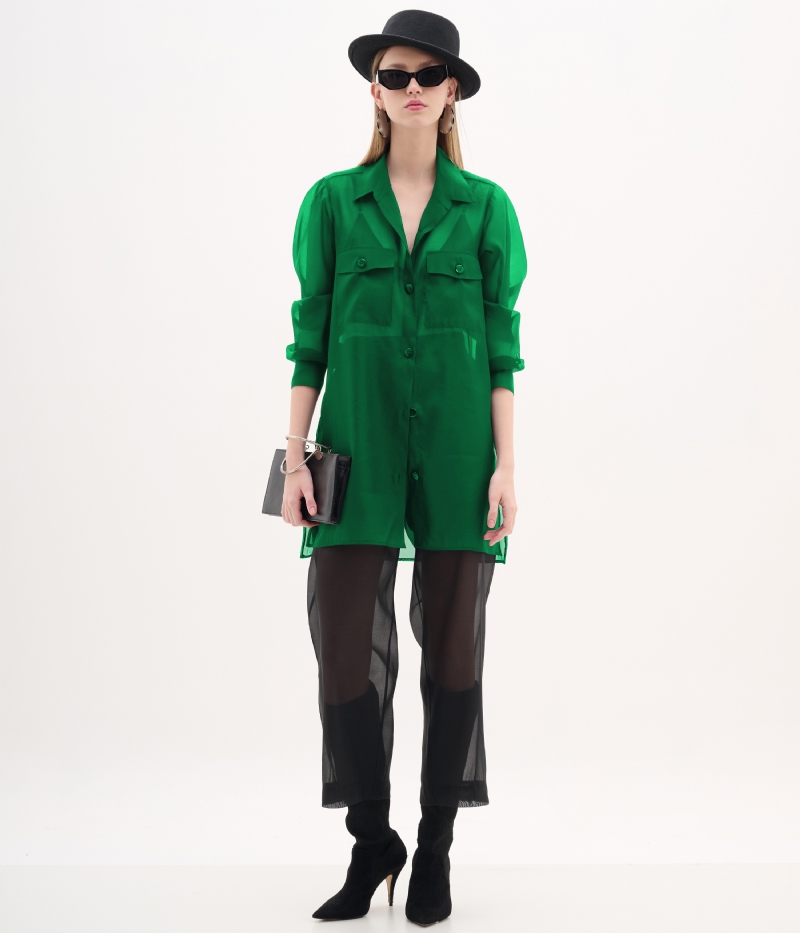 Camisa de organza manga longa