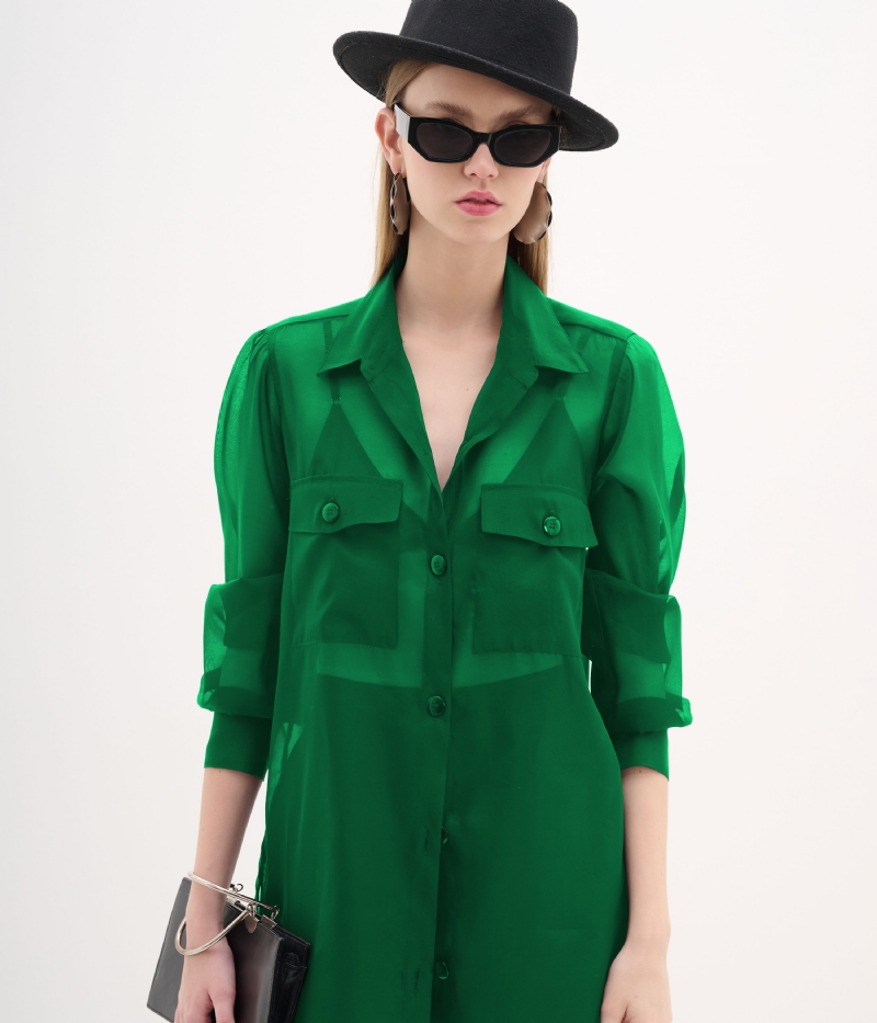 Camisa de organza manga longa