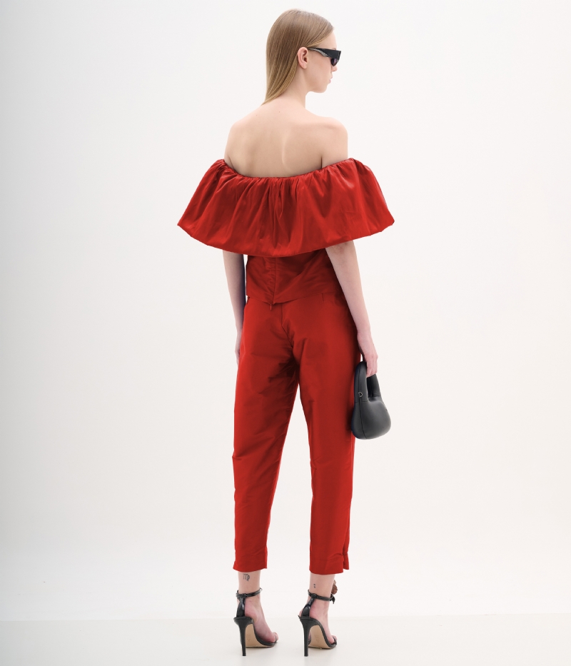 Calça alfaiataria de tafetá