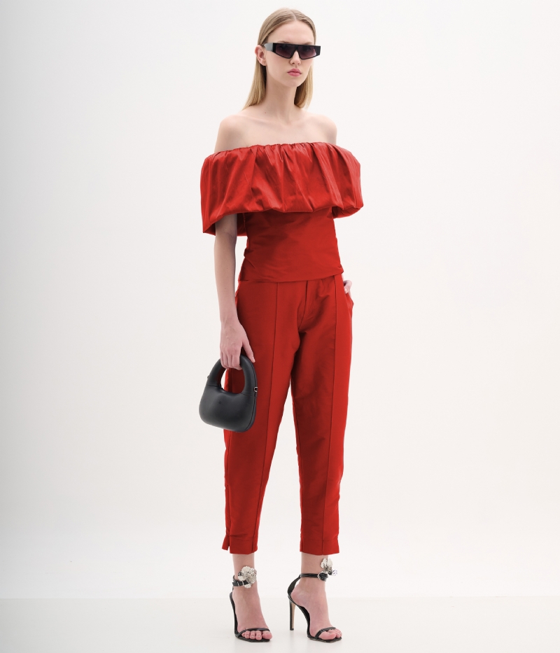 Calça alfaiataria de tafetá