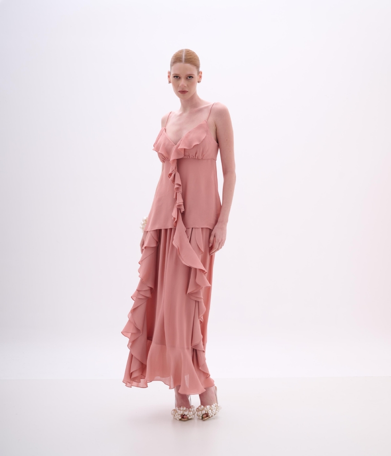 SAIA EM CREPE DE VISCOSE ROSA PÓ