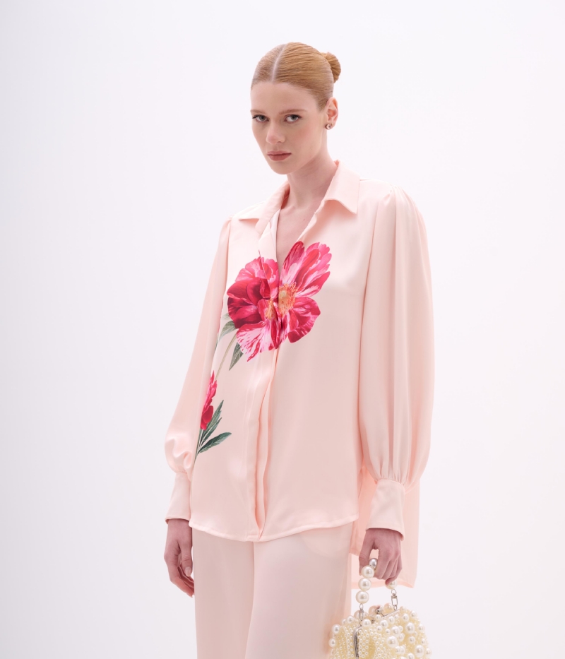 CONJUNTO EM CETIM ESTAMPADO ROSÉ