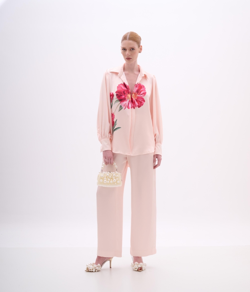 CONJUNTO EM CETIM ESTAMPADO ROSÉ