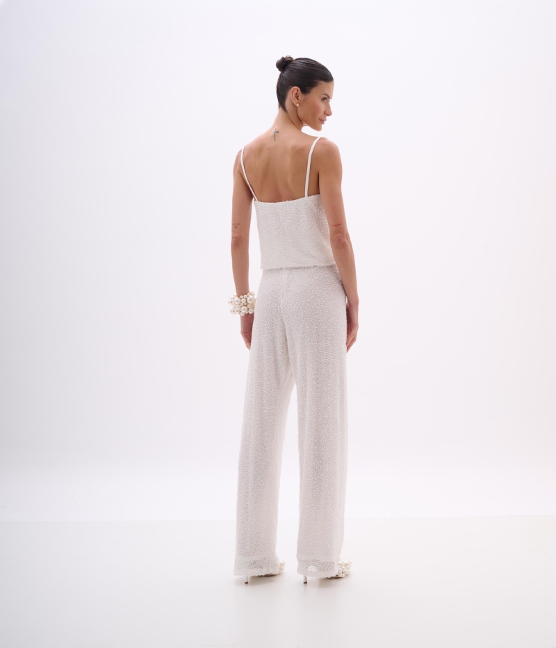 CALÇA OFF WHITE EM MICRO-PAETÊS