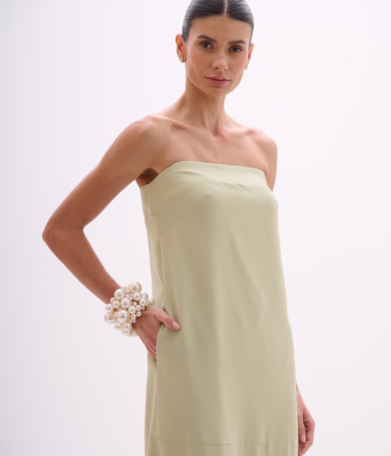 VESTIDO EM CREPE ACETINADO CAPIM LIMÃO