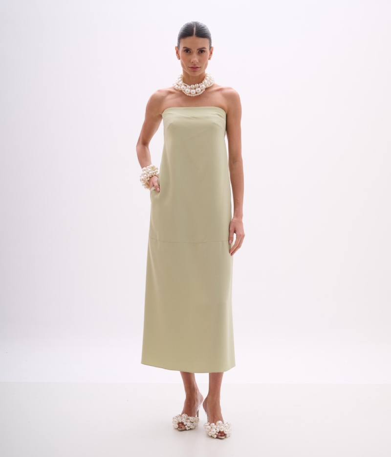 VESTIDO EM CREPE ACETINADO CAPIM LIMÃO