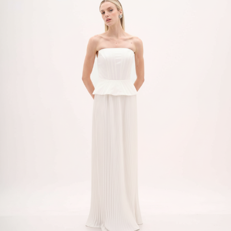 CONJUNTO TOP PEPLUM E SAIA PLISSADA BRANCO