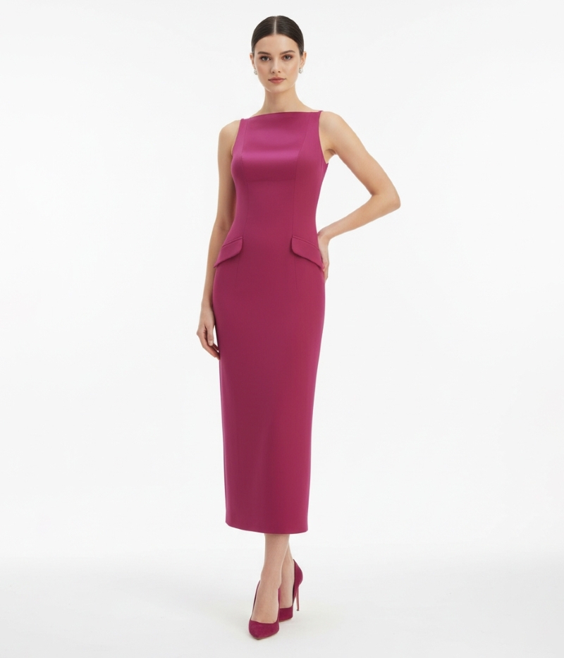 VESTIDO MIDI EM CREPE DE MALHA MARSALA COM ALÇAS FINAS